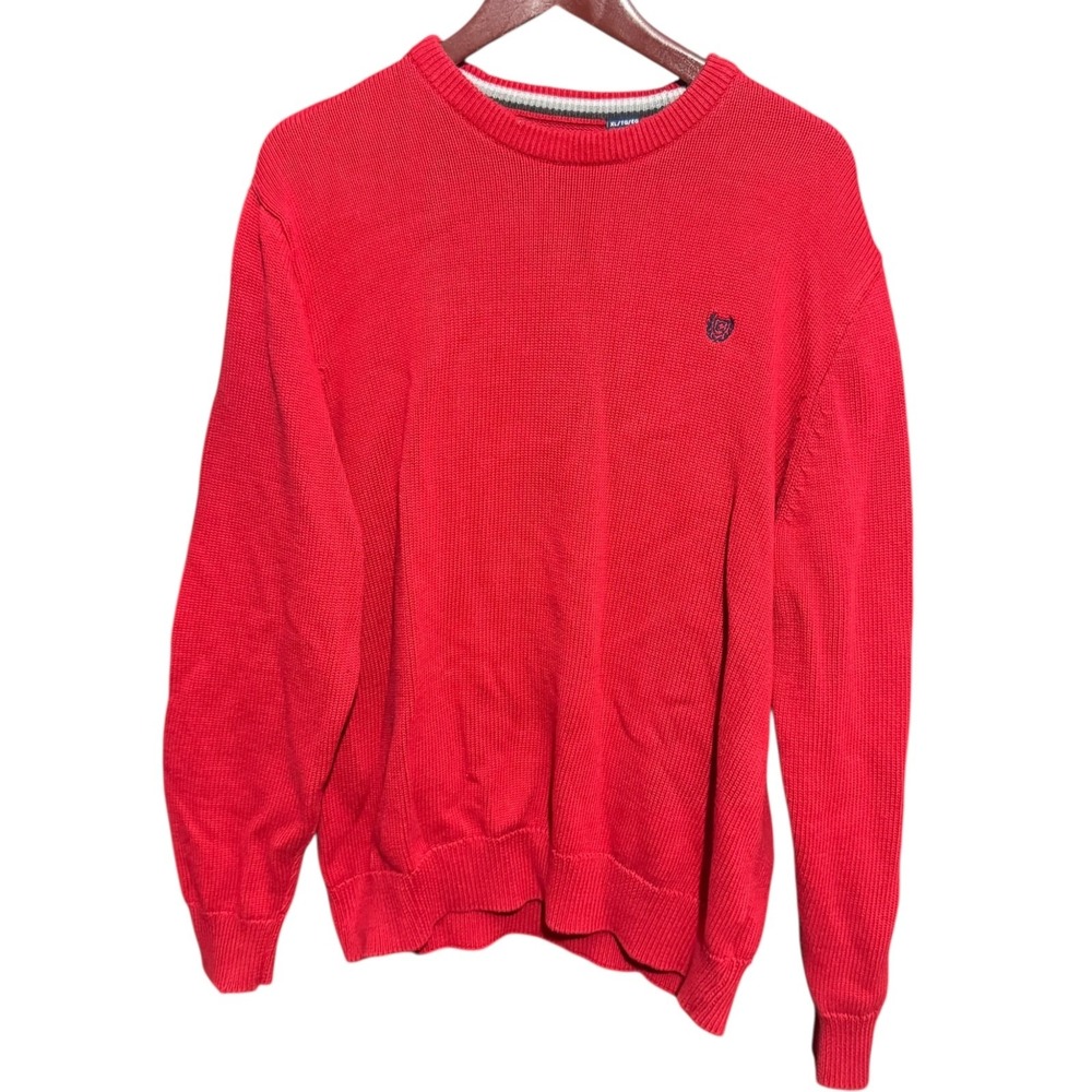 Chaps Sweater Mens XL Solid Red Long Sleeve Crew Neck Knit Pull Over Preppy